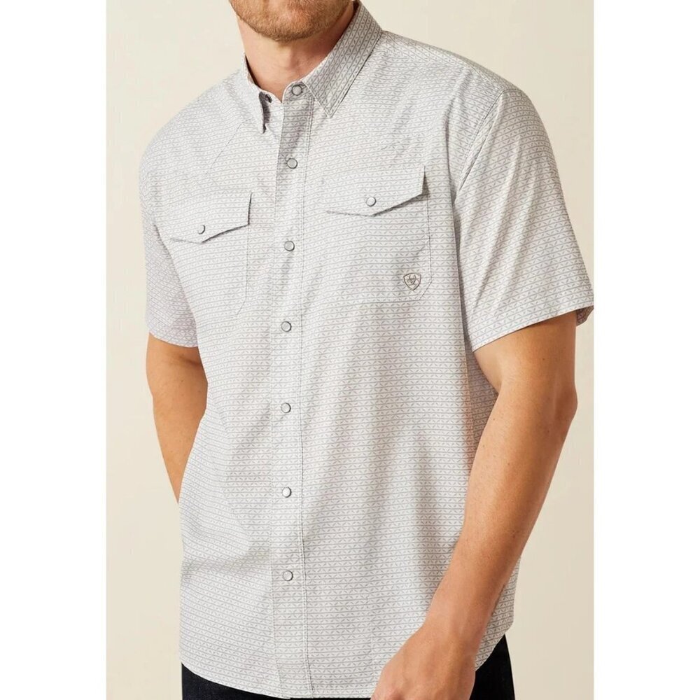 Ariat Men's 3XL Ventek Short Sleeve Western Snap Shirt Moonbeam 10054483